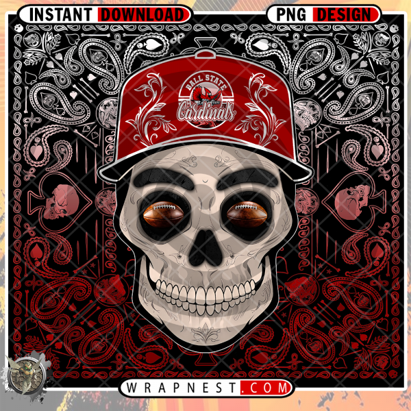 BALL STATE SKULL HANDKERCHIEF WRAP