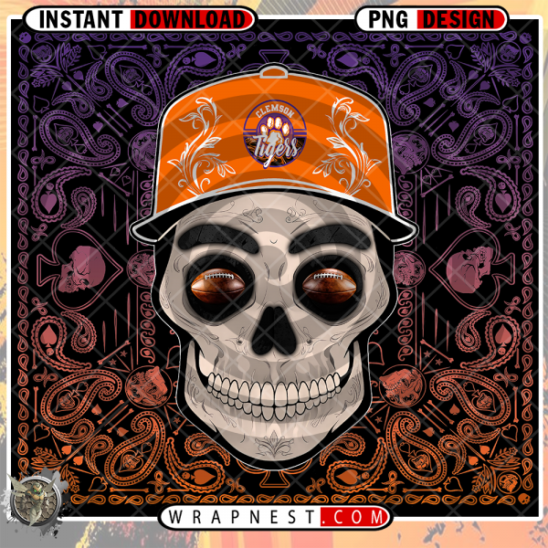 CLEMSON SKULL HANDKERCHIEF WRAP