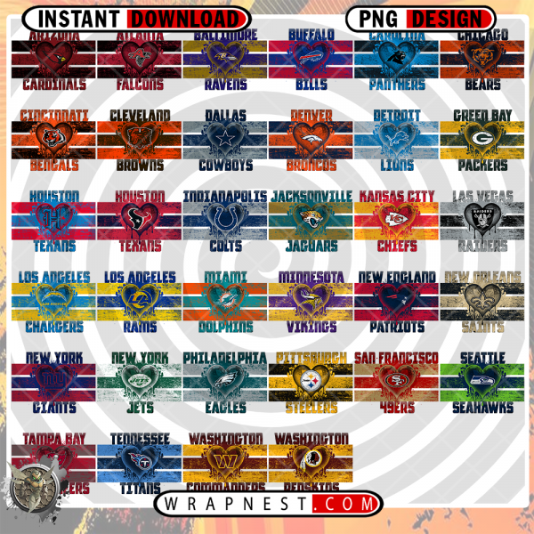 NFL DRIPPED OUT HEART PNG BUNDLE